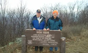 Former USFS rangers Bill Woodland and Charlie Huppuch at top of High Knob in December 2013