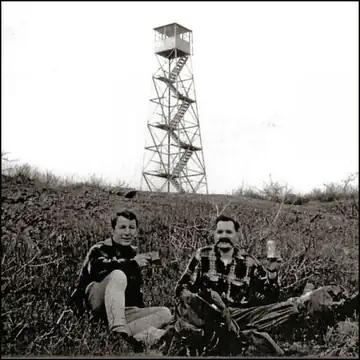 Washburn Mountain tower April 1962 - Larry Paul and Walt Raynor