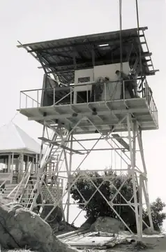 New lookout under construction with old building visible