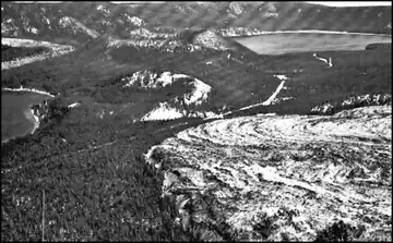 Great Obsidian Bed, one of the world's largest and purest flows of black volvanic glass, viewed from Paulina Point Lookout