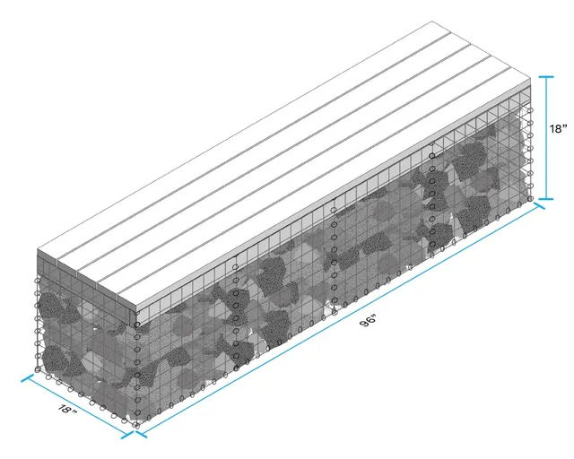 8' Wood-Topped Gabion Bench, assembled
