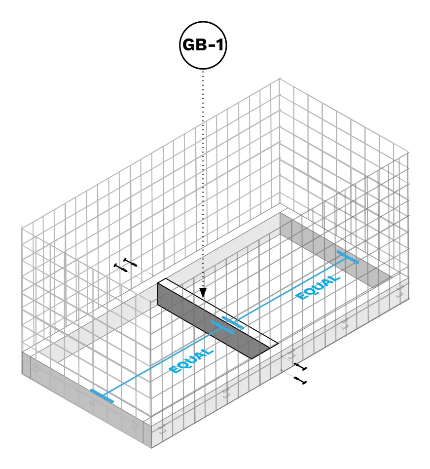 Diagram of a GB-1 piece centered in the middle of the frame, equally spaced from both ends.