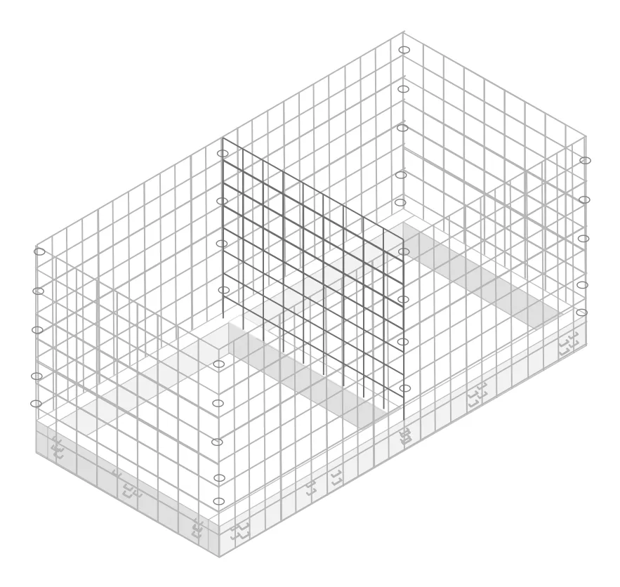 Diagram of a wire mesh brace being hog-ringed in place below the center frame piece.