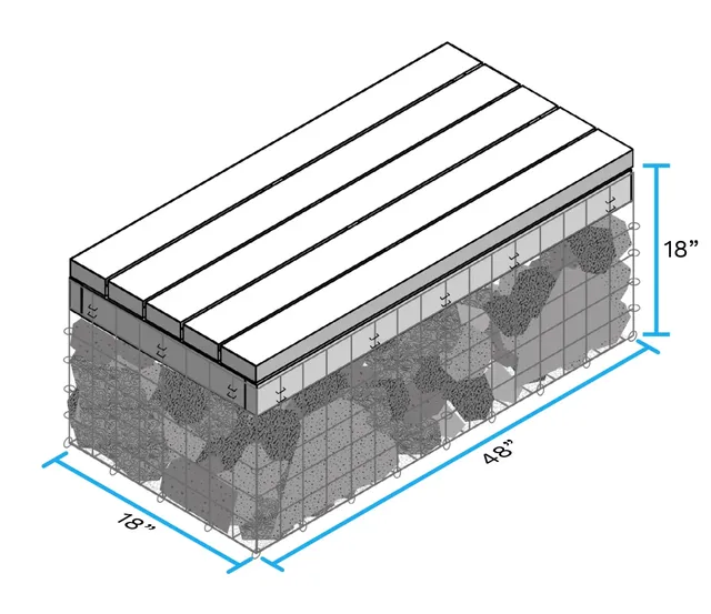 4' Wood-Topped Gabion Bench, assembled