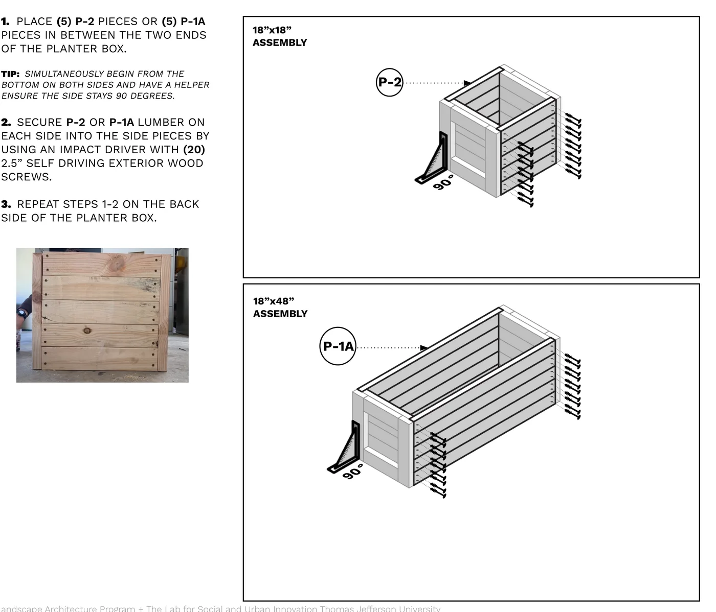 Diagram of P-2 or P-1A face boards connecting the two end frames to form the planter box walls.