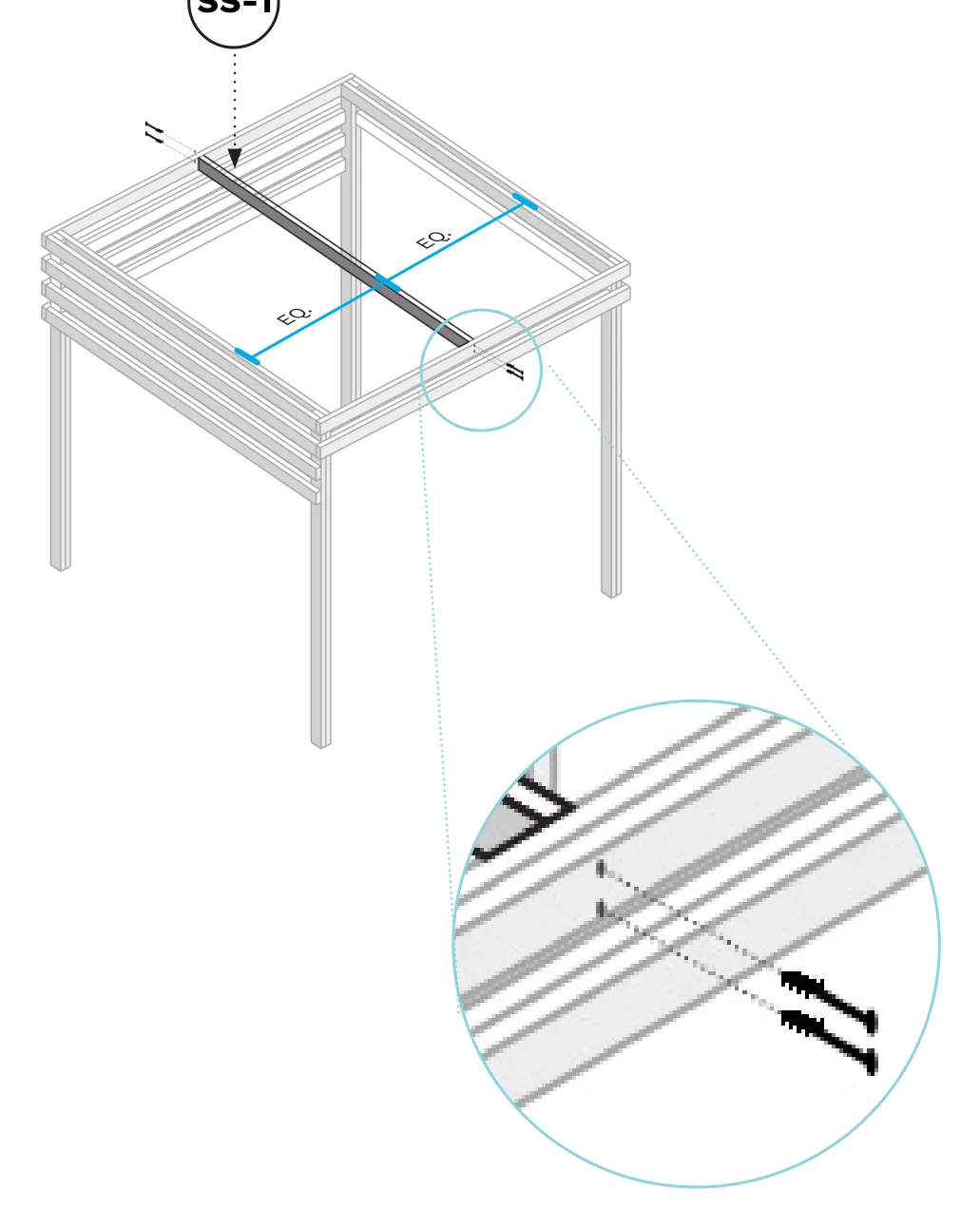 Diagram of a single SS-1 top brace support centered across the middle of the frame.