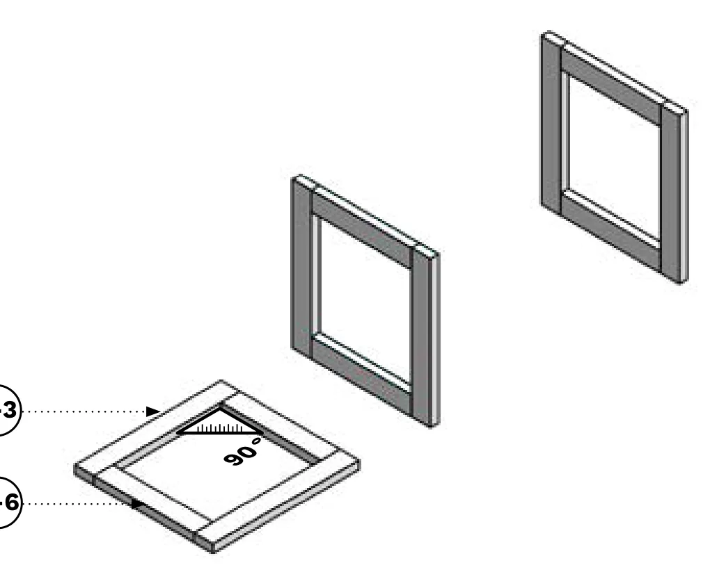 Diagram showing two T-3 and two T-6 boards assembled into a square end frame.