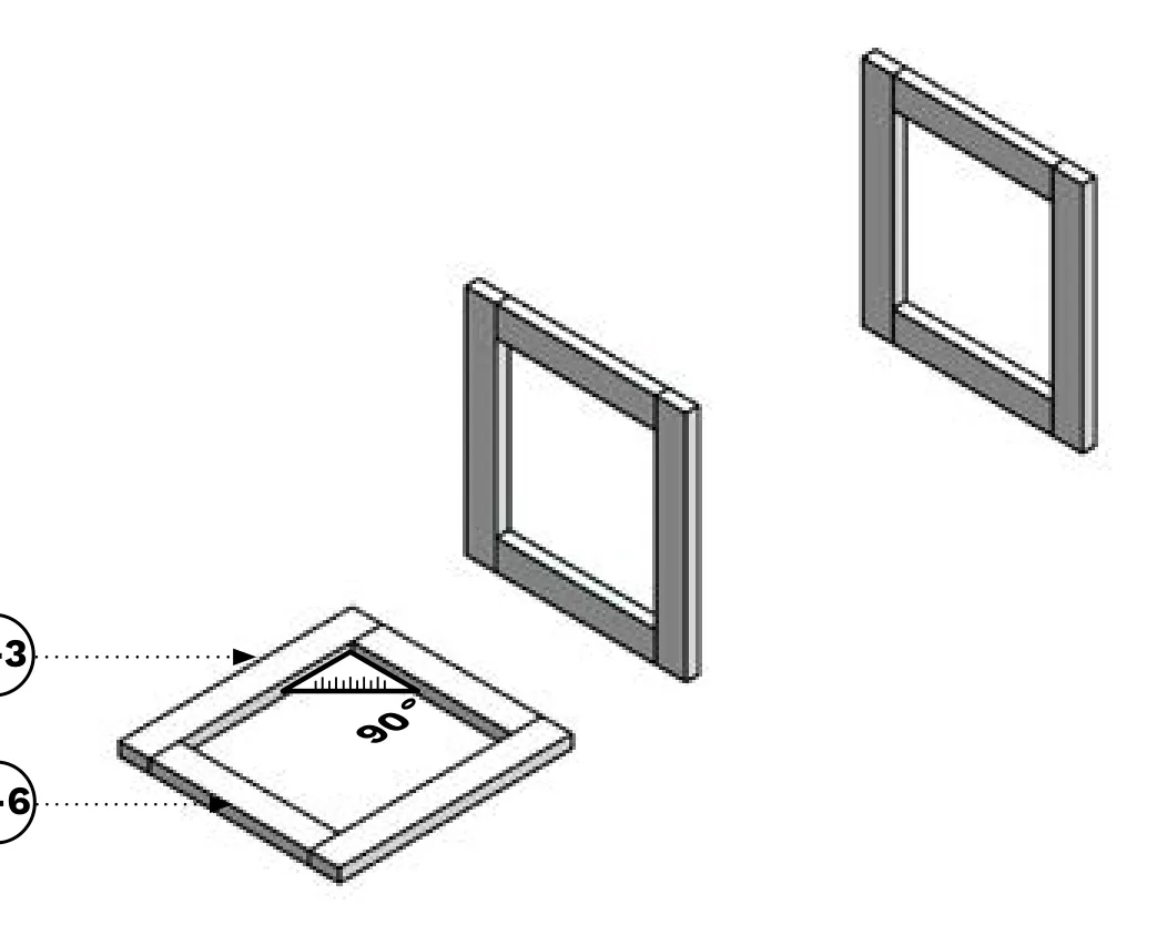 Diagram showing two T-3 and two T-6 boards assembled into a square end frame.
