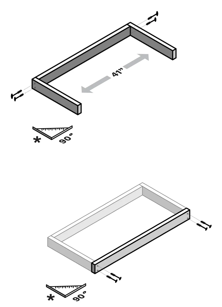 Diagram of two A-1 side braces connected by an A-2 back brace and an A-3 front brace into a rectangular frame.